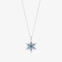 Enchanted Disney Fine Jewelry Womens 1/10 CT. T.W. Genuine Blue Topaz Sterling Silver Snowflake 18 Inch Pendant Necklace