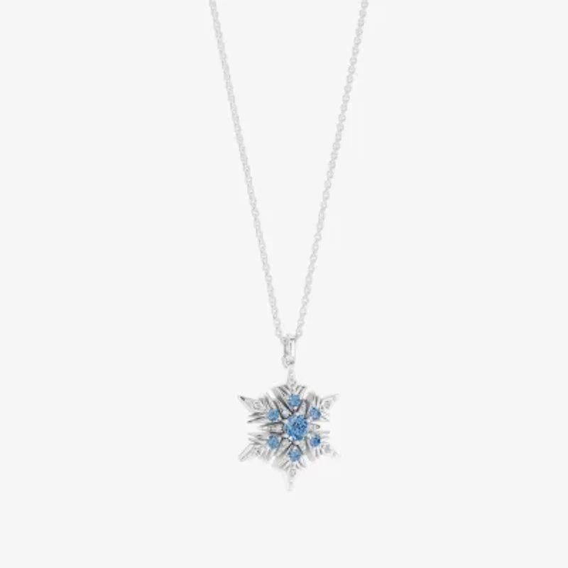 Enchanted Disney Fine Jewelry Womens 1/10 CT. T.W. Genuine Blue Topaz Sterling Silver Snowflake 18 Inch Pendant Necklace