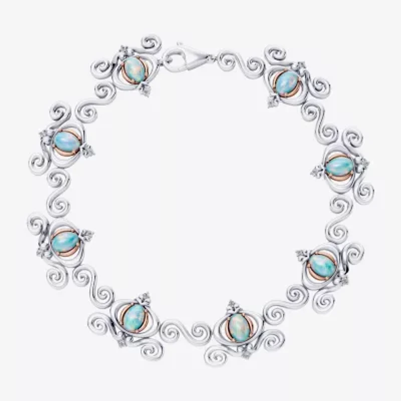 Womens 1/10 CT. T.W. Lab Created White Opal 14K Rose Gold Over Silver Sterling Silver Cinderella Princess 7.5 Inch Tennis Bracelet