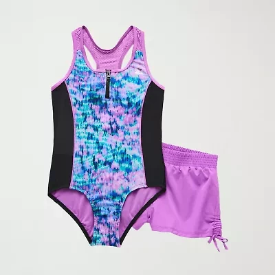 ZeroXposur Big Kid Girls Tie Dye Plus One Piece Swimsuit