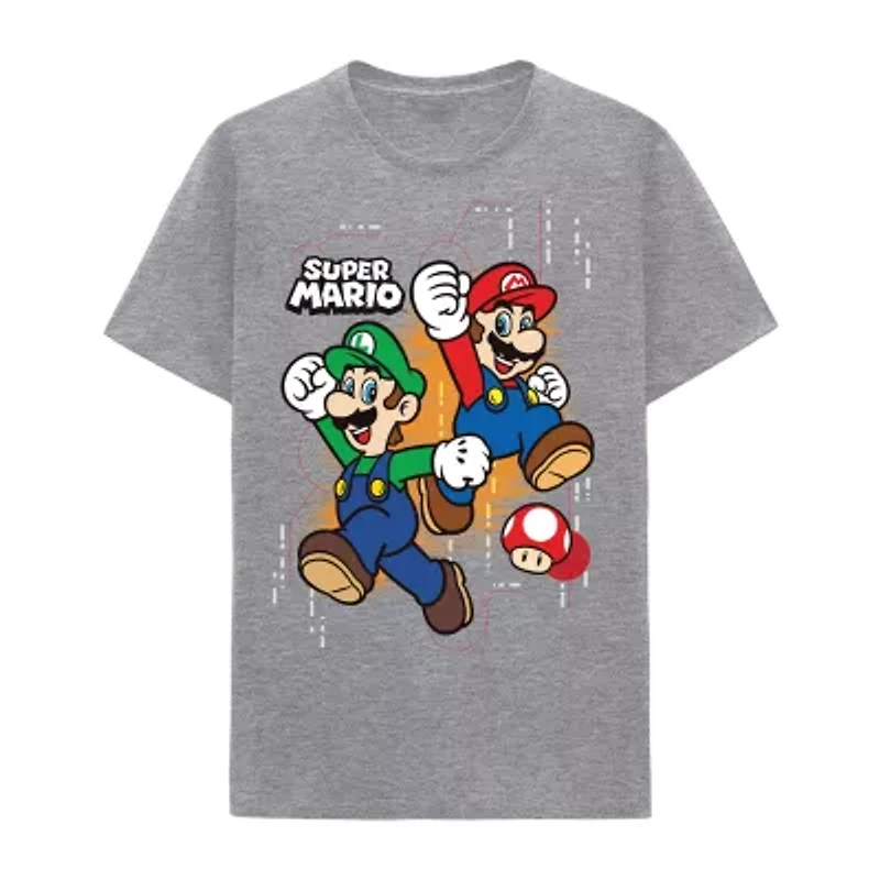 Little & Big Kid Boys Crew Neck Short Sleeve Regular Fit Super Mario Graphic T-Shirt