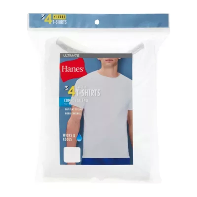 Hanes Mens 4 Pack Short Sleeve Crew Neck Moisture Wicking T-Shirt