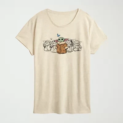 The Mandalorian Grogu Butterfly Womens Plus Crew Neck Short Sleeve Regular Fit Baby Yoda Star Wars Graphic T-Shirt