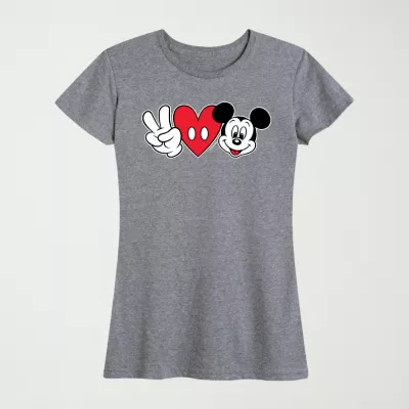 Peace Love Womens Plus Crew Neck Short Sleeve Regular Fit Mickey Mouse Graphic T-Shirt