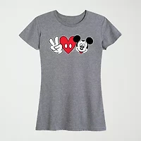 Peace Love Womens Plus Crew Neck Short Sleeve Regular Fit Mickey Mouse Graphic T-Shirt