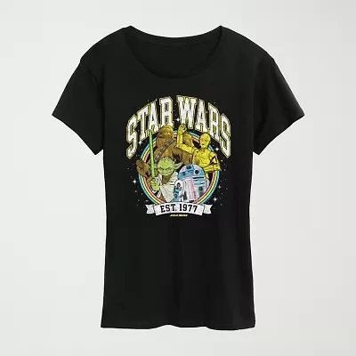 Logo Yoda Chewie Womens Plus Crew Neck Short Sleeve Regular Fit Star Wars Graphic T-Shirt