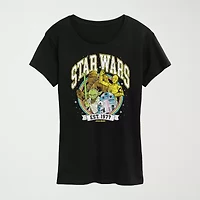 Logo Yoda Chewie Womens Plus Crew Neck Short Sleeve Regular Fit Star Wars Graphic T-Shirt