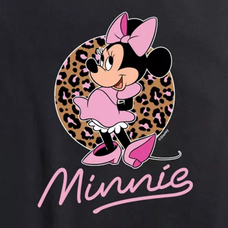 Leopard Print Womens Plus Crew Neck Short Sleeve Regular Fit Minnie Mouse Graphic T-Shirt