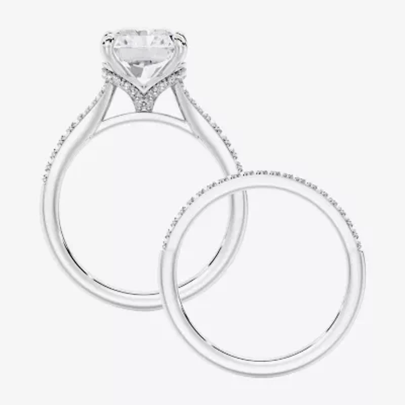 Signature By Modern Bride ( F / Vs2 ) Womens 5 1/2 CT. T.W. Lab Grown White Diamond 10K Gold Rectangular Side Stone Bridal Set