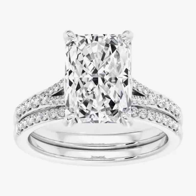 Signature By Modern Bride ( F / Vs2 ) Womens 5 1/2 CT. T.W. Lab Grown White Diamond 10K Gold Rectangular Side Stone Bridal Set
