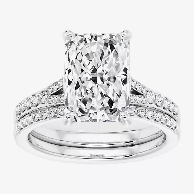Signature By Modern Bride ( F / Vs2 ) Womens 5 1/2 CT. T.W. Lab Grown White Diamond 10K Gold Rectangular Side Stone Bridal Set