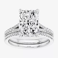 Signature By Modern Bride ( F / Vs2 ) Womens 5 1/2 CT. T.W. Lab Grown White Diamond 10K Gold Rectangular Side Stone Bridal Set
