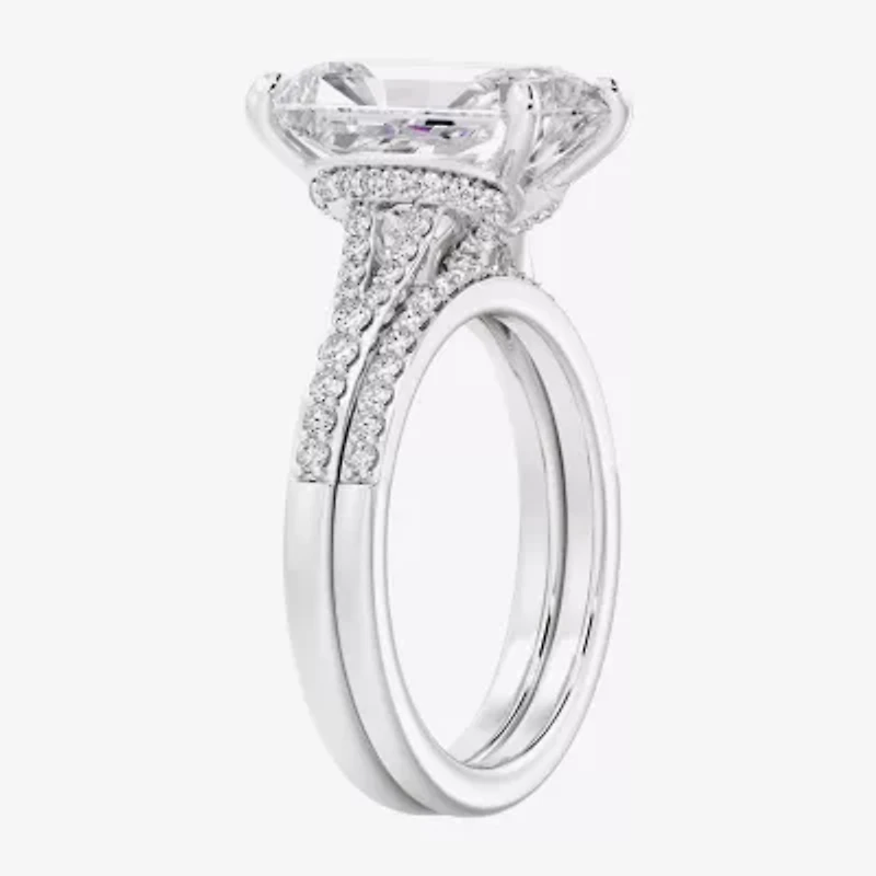 Signature By Modern Bride ( F / Vs2 ) Womens 5 1/2 CT. T.W. Lab Grown White Diamond 10K Gold Rectangular Side Stone Bridal Set