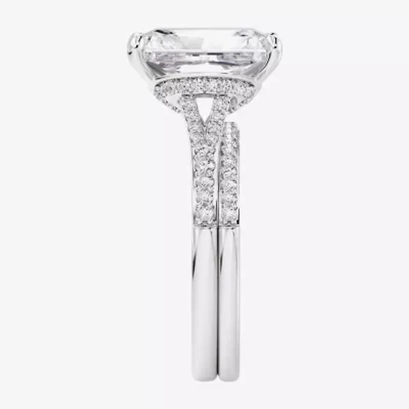 Signature By Modern Bride ( F / Vs2 ) Womens 5 1/2 CT. T.W. Lab Grown White Diamond 10K Gold Rectangular Side Stone Bridal Set
