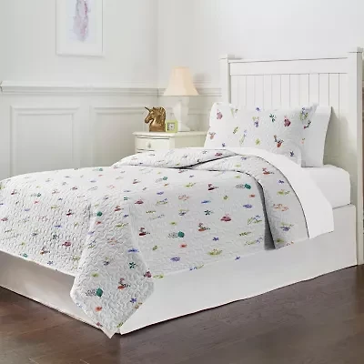 Pointehaven Percale Printed Scroll Design Reversible Quilt Set