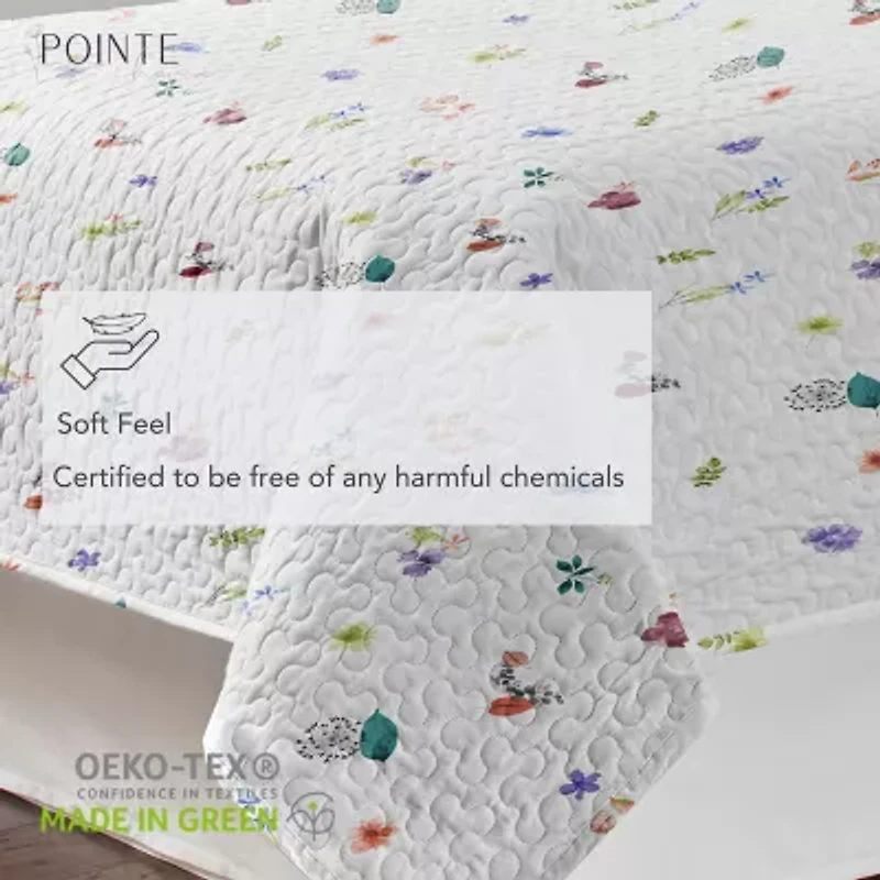 Pointehaven Percale Printed Scroll Design Reversible Quilt Set