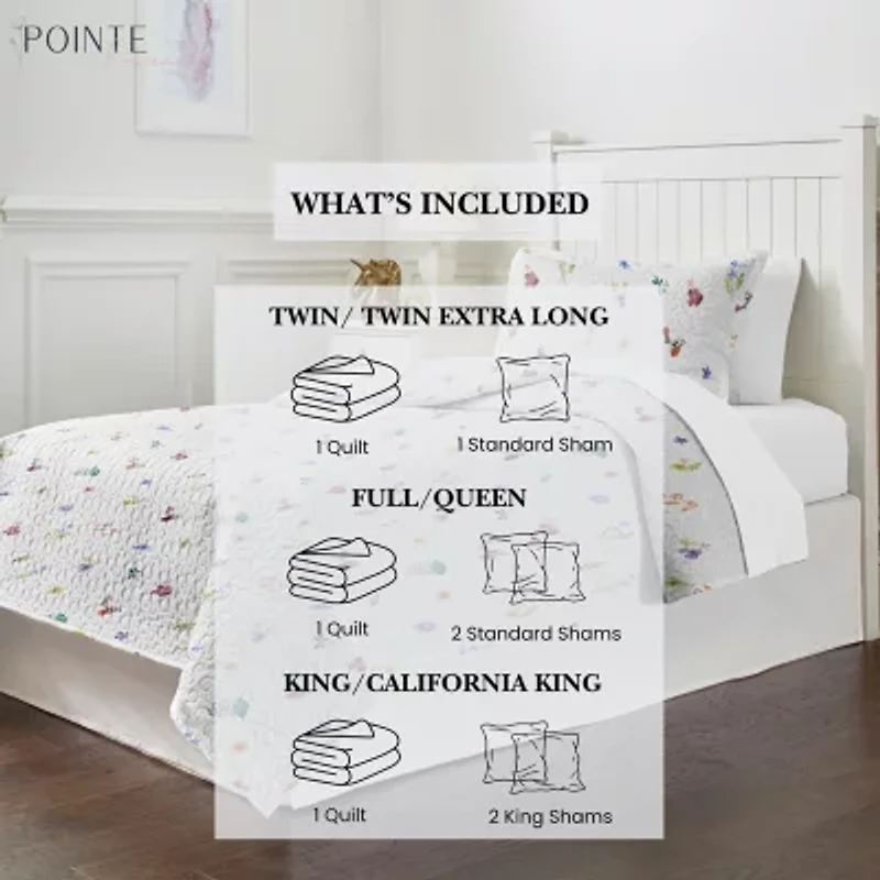 Pointehaven Percale Printed Scroll Design Reversible Quilt Set