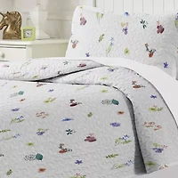 Pointehaven Percale Printed Scroll Design Reversible Quilt Set