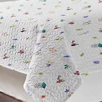 Pointehaven Percale Printed Scroll Design Reversible Quilt Set