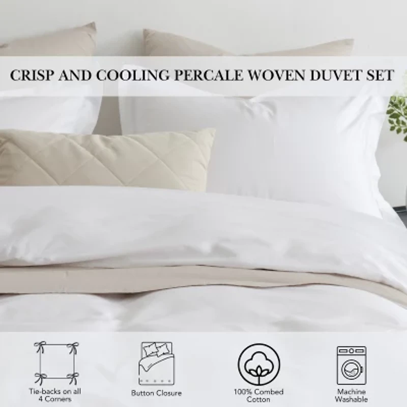 Pointehaven Percale Printed 3-pc. Reversible Duvet Cover Set