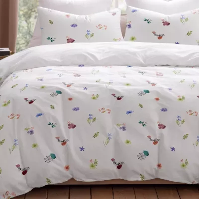 Pointehaven Percale Printed 3-pc. Reversible Duvet Cover Set
