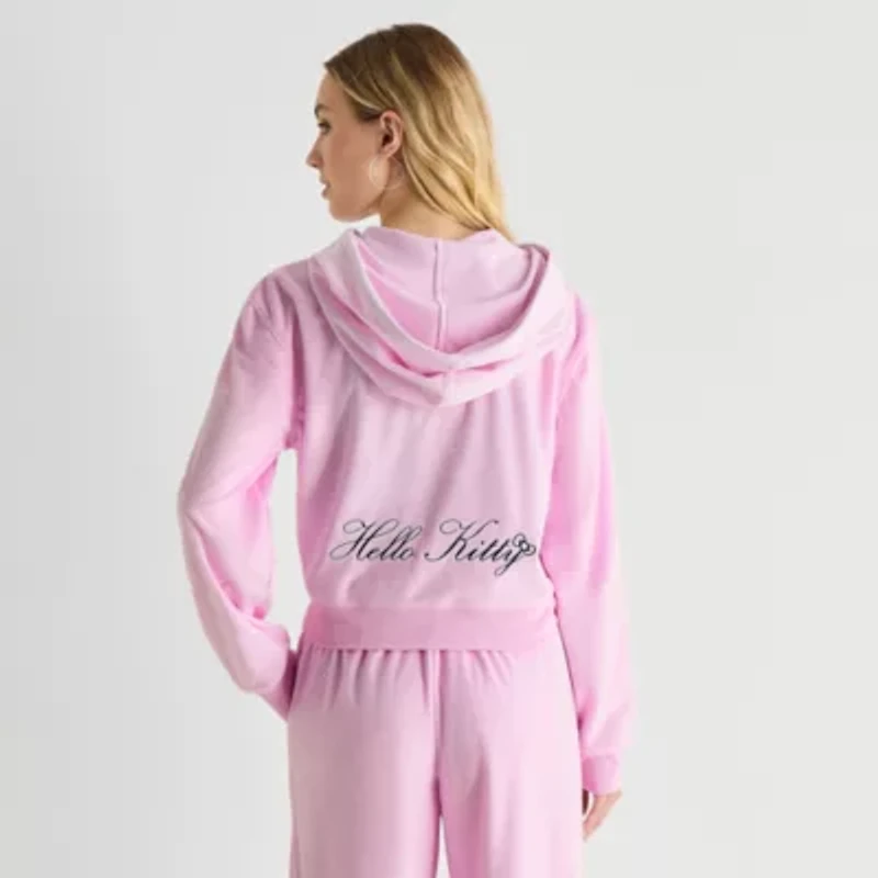 Hello Kitty Velour Full Zip Womens Juniors Long Sleeve Hoodie