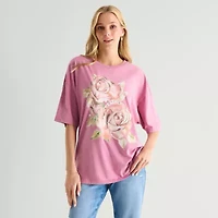 Roses Oversized Tee Womens Juniors Crew Neck Short Sleeve Graphic T-Shirt