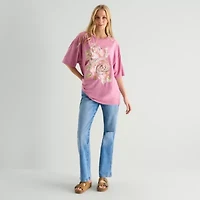 Roses Oversized Tee Womens Juniors Crew Neck Short Sleeve Graphic T-Shirt