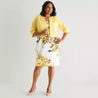 Maya Brooke Womens Plus Floral Jacket Dress