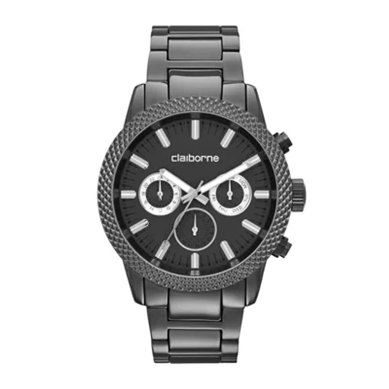 Claiborne® Mens Textured Bezel Gunmetal Watch