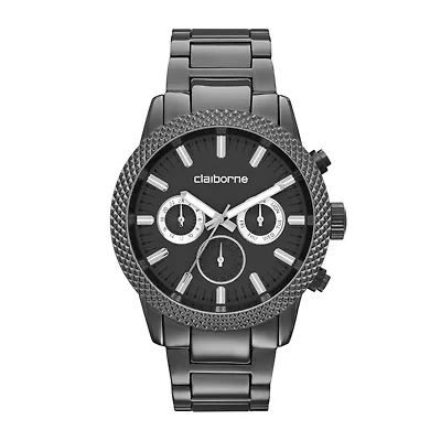 Claiborne® Mens Textured Bezel Gunmetal Watch