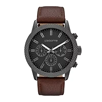 Claiborne® Mens Brown Textured Bezel Leather Strap Watch