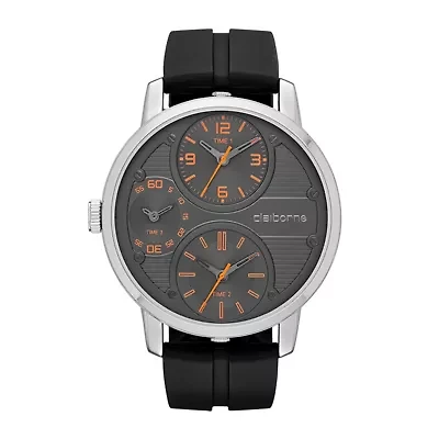 Claiborne® Mens Oversized Dial Black Silicone Strap Watch