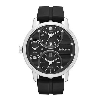 Claiborne® Mens Oversized Dial Black Silicone Strap Watch