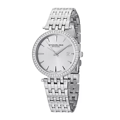 Stührling® Original Womens Crystal-Accent Stainless Steel Bracelet Watch