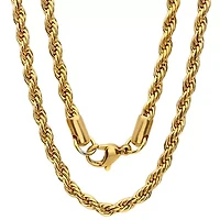 Steeltime Mens 18K Gold Over Stainless Steel Stainless Steel Hypoallergenic 24 Inch Rope Chain Necklace