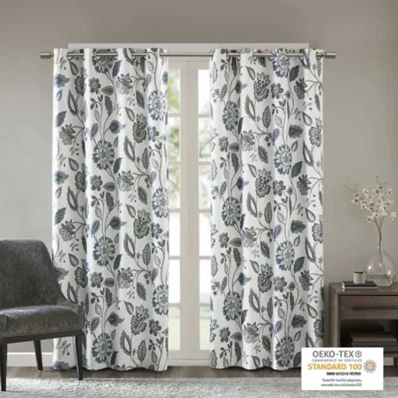 Madison Park Laurel Floral Grommet Top Energy Saving Light-Filtering Single Curtain Panel