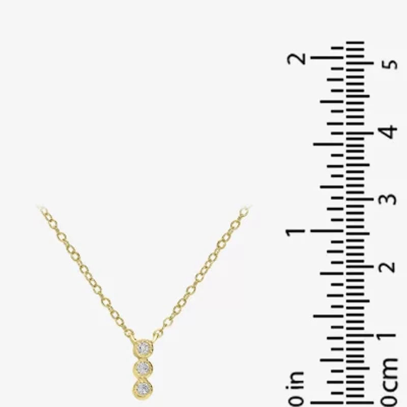 Silver Treasures Delicates 3 Stone Womens Cubic Zirconia 14K Gold Over Brass Bar 18 Inch Pendant Necklace