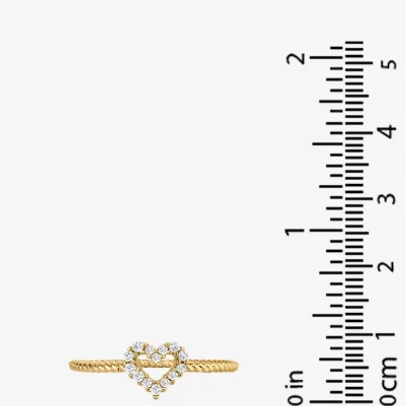 Silver Treasures Delicates Rope Twist Womens Cubic Zirconia 14K Gold Over Brass Heart Delicate Band