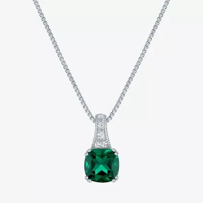 Gemstone Sterling Silver Cushion Pendant Necklace