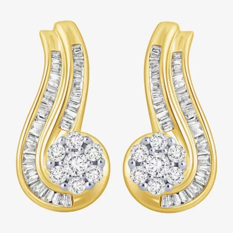 3/4 CT.T.W. Natural Diamond 10K Gold Swirl Earrings