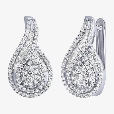 Diamond Blossom Womens 1 CT. T.W. Natural White Diamond 10K White Gold Pear Drop Earrings