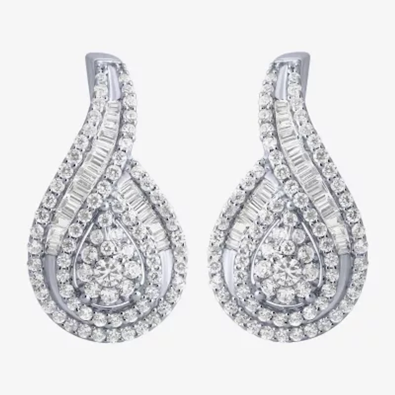 Diamond Blossom Womens 1 CT. T.W. Natural White Diamond 10K White Gold Pear Drop Earrings