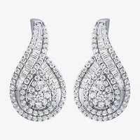 Diamond Blossom Womens 1 CT. T.W. Natural White Diamond 10K White Gold Pear Drop Earrings