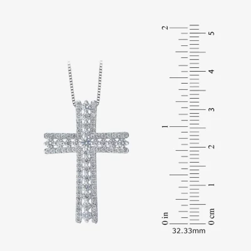 H-I / I1) Womens 1 1/ CT. T.W. Lab Grown White Diamond 10K White Gold Cross 18 Inch Pendant Necklace