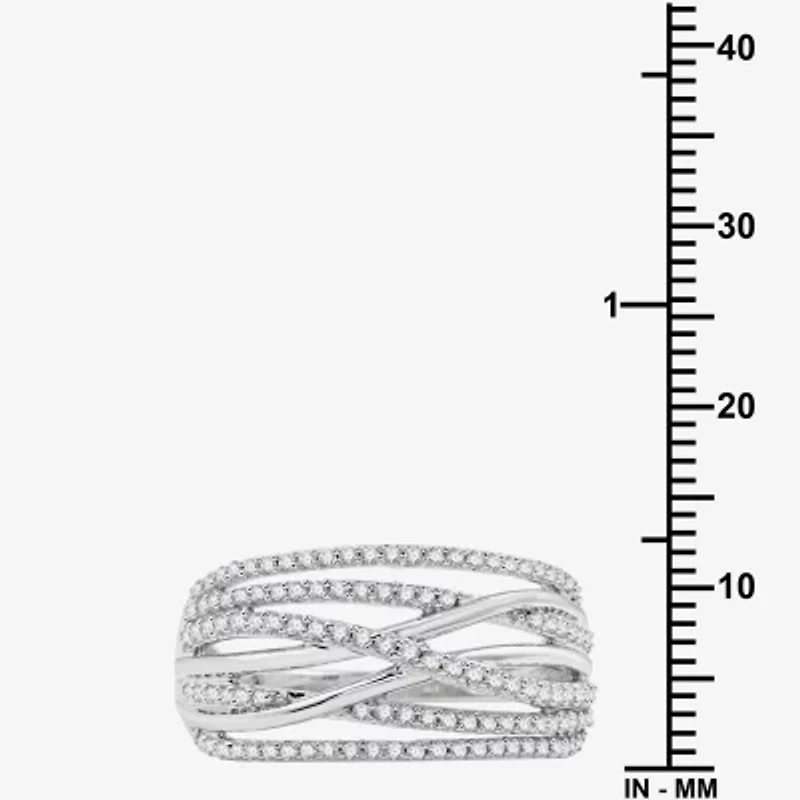 Womens /2 CT. T.W. Lab Grown White Diamond Sterling Silver Crossover Band