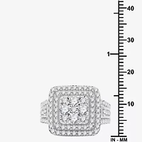Womens 2 CT. T.W. Lab Grown White Diamond Sterling Silver Cushion Side Stone Cocktail Ring