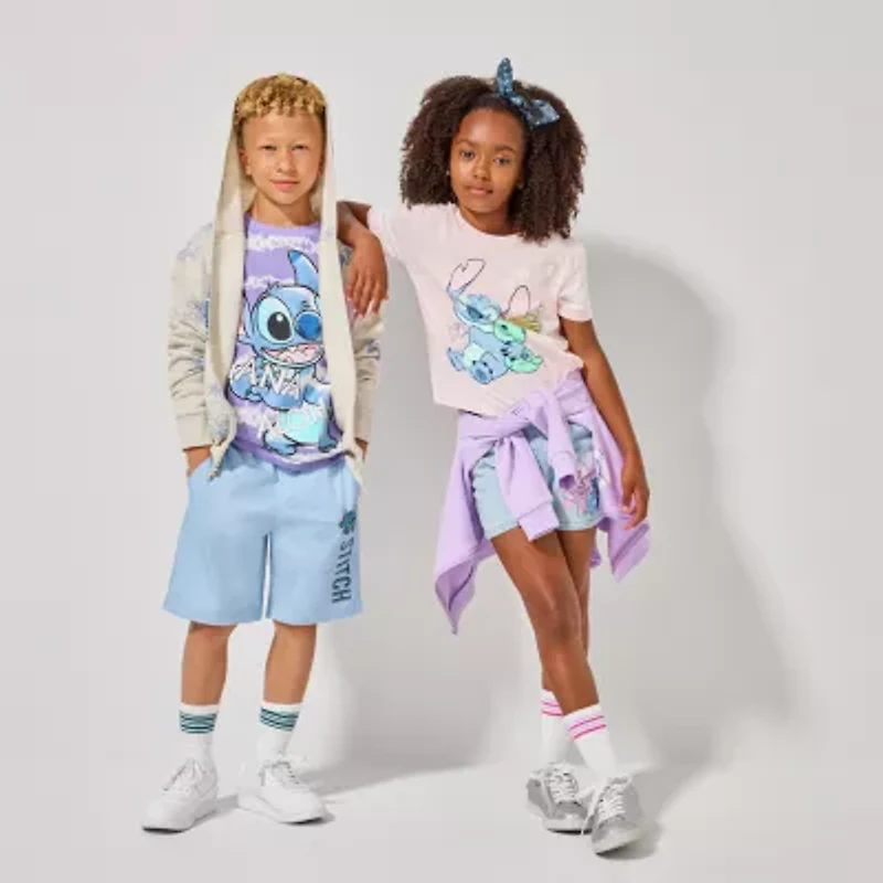 Disney Collection Little & Big Kid Boys Crew Neck Short Sleeve Regular Fit Lilo Stitch Graphic T-Shirt