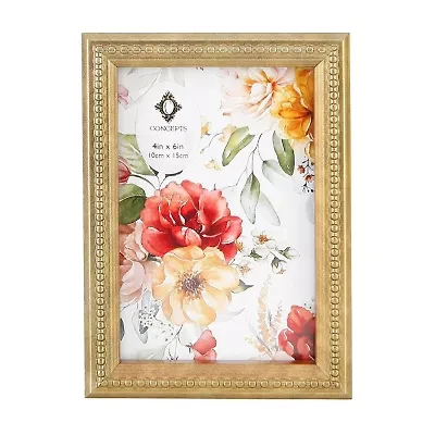 Concepts In Time 4 X 6 Gold Ornate Beaded Resin 1-Opening Tabletop Frame