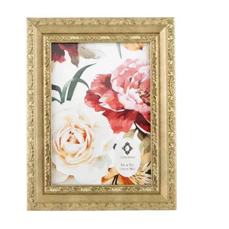 Concepts In Time 5 X 7 Gold Flower Beveled Resin 1-Opening Tabletop Frame